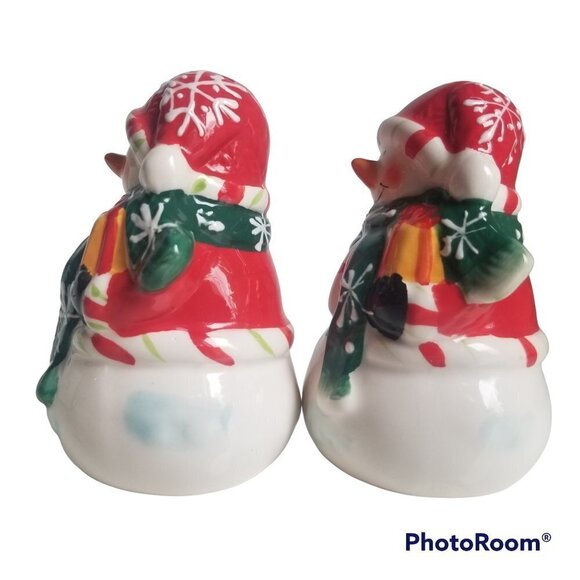 Snowman Salt and Pepper Shakers Ceramic with Stoppers and Box New - Picture 7 of 10